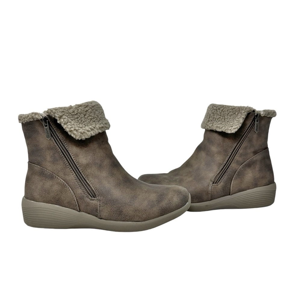 Skechers Arya Fold Over Faux Fur Ankle Boots New Rumor Taupe Size 9.5